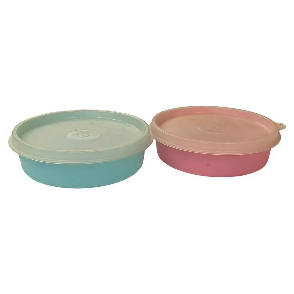 Tupperware Little Wonders Snack Bowls Set 2 Pink Blue 6oz 1286 Sheer Lid 215 VTG